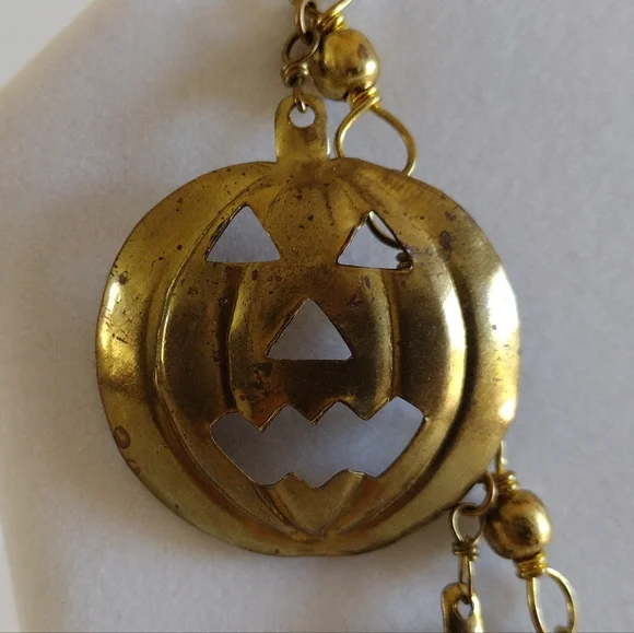 Brass Jack-o-Lantern Necklace - Picture 3 of 8